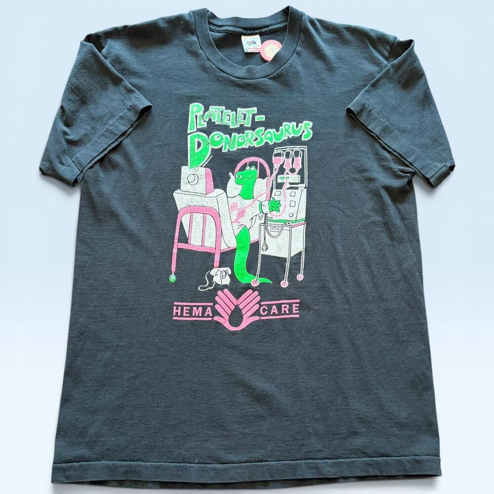 Vintage Platelet-Donorsaurus Shirt Mens Large Black Fruit Of The Loom Tee TShirt